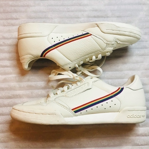 Adidas Continental 80 Pride Rainbow Ivory Leather Tennis Shoe Sneakers M6.5 W8.5
